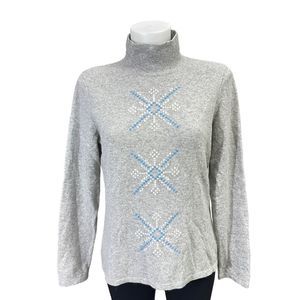 LAND’s END Gray Turtleneck Cashmere Sweater Snowflake Pattern size medium